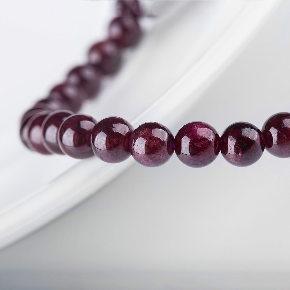 Garnet Beaded Bracelet with Silver Leaf Detail